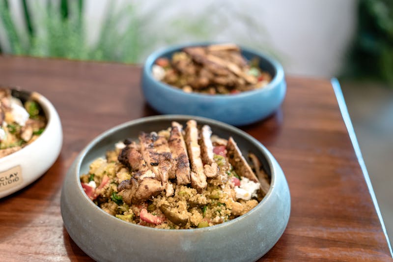 grilled chicken grain bowl salad luce pizza